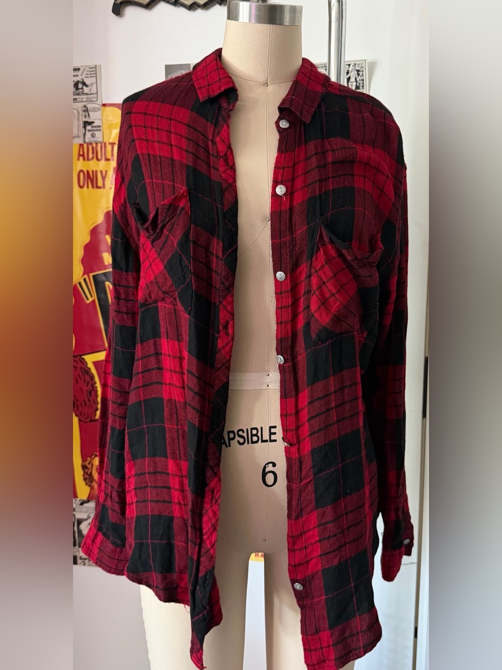 Gypsy Warrior Red and Black Plaid Button-Down Shirt